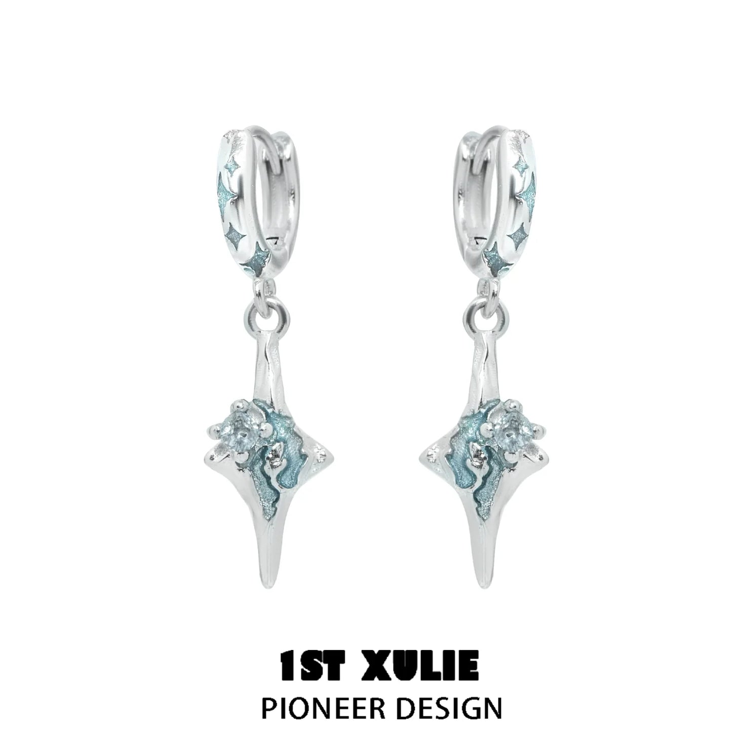 1ST XULIE Celestial Sea Star Earrings with Silver Design and Aqua Accents