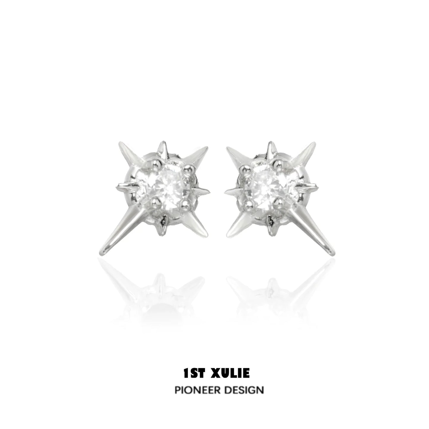 1ST XULIE Cosmic Star Earrings featuring a spiky design with sparkling crystals