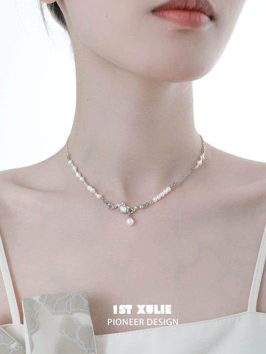 Elegant crushed silver pearl necklace featuring a delicate design with shimmering pearls