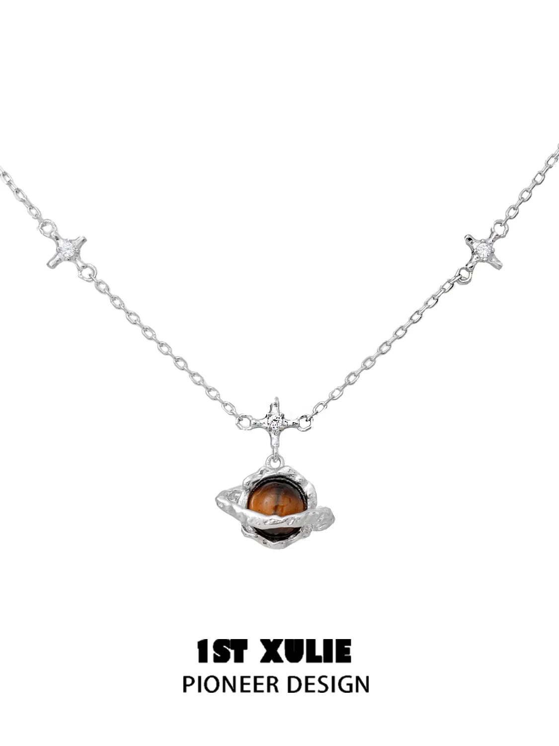 1ST XULIE Desert Planet Necklace with a unique planet pendant and star accents in silver