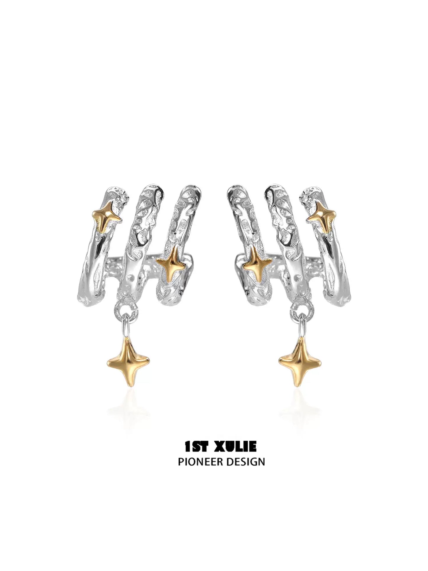 Stylish 1ST XULIE galactic star earrings with silver and gold accents for a trendy look