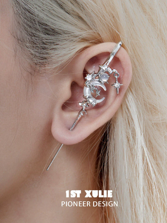 1ST XULIE gothic moon earrings in silver featuring stars and a delicate design for a unique look