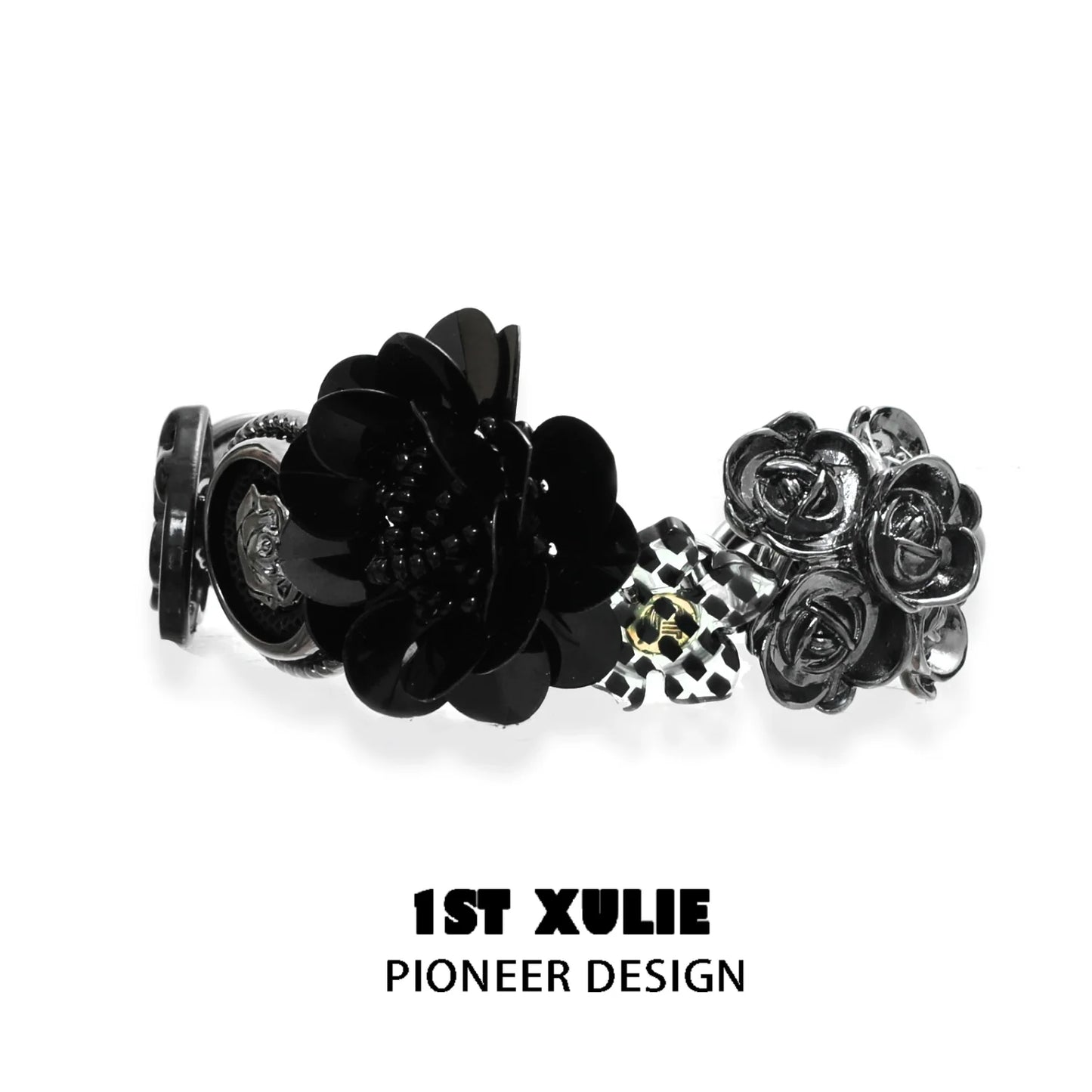 Gothic rose bracelet featuring black flower motifs and intricate details for a stylish accessory