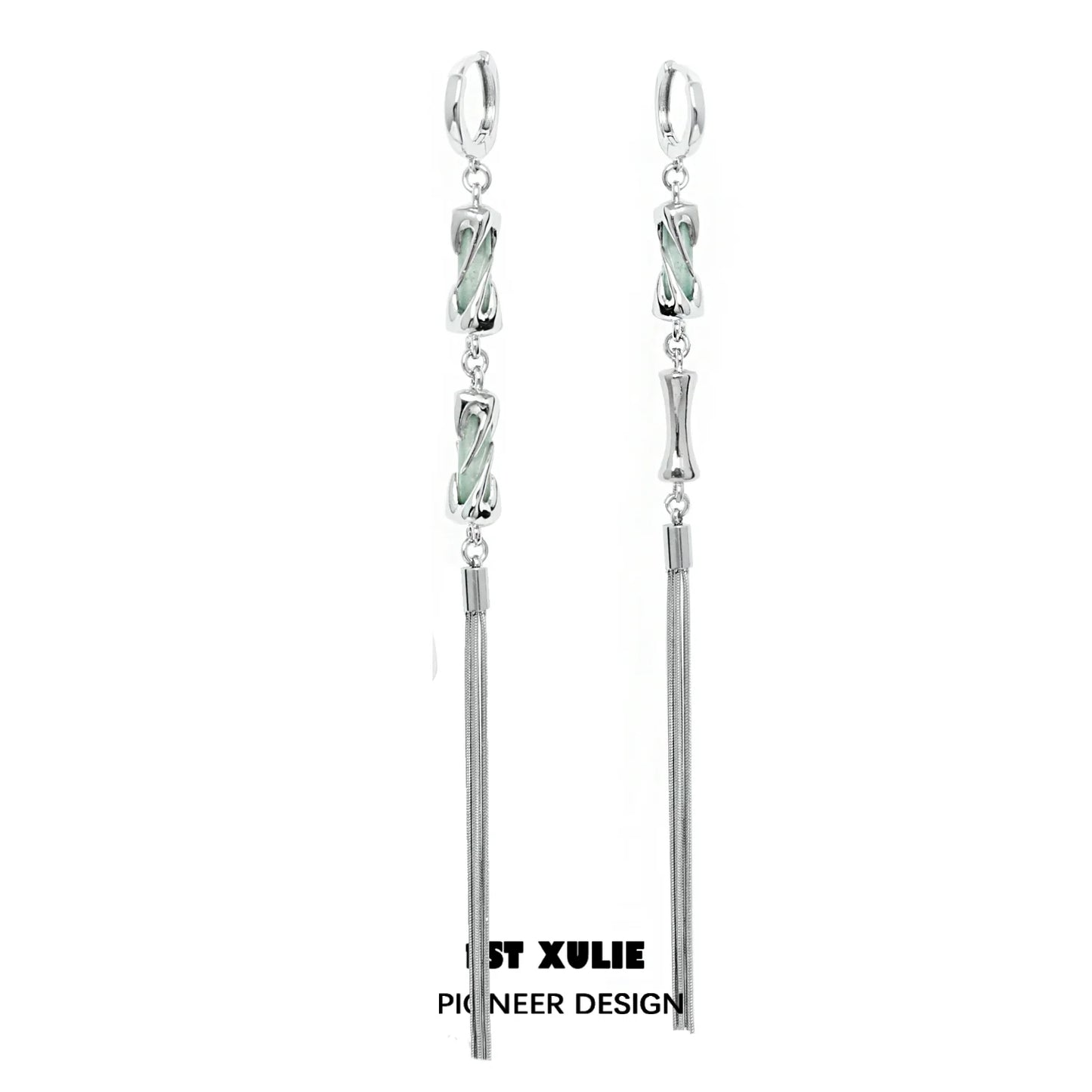 Elegant jade tassel earrings with silver accents and modern design for stylish outfits