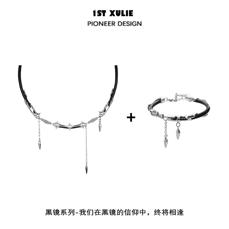 Midnight talisman leather necklace with silver accents and unique design by 1STXULIE