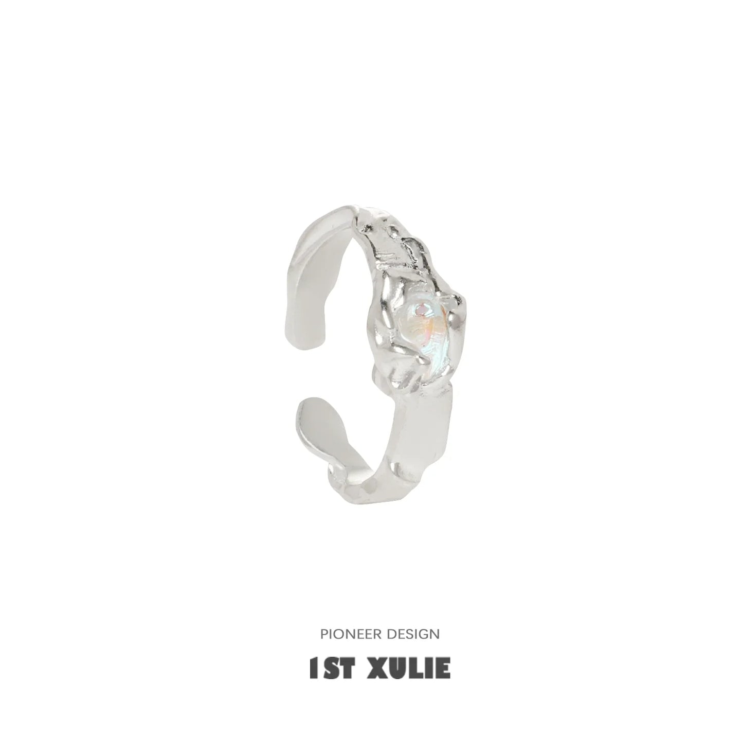 Stylish 1ST XULIE moonstone silver ring with a unique design and adjustable fit