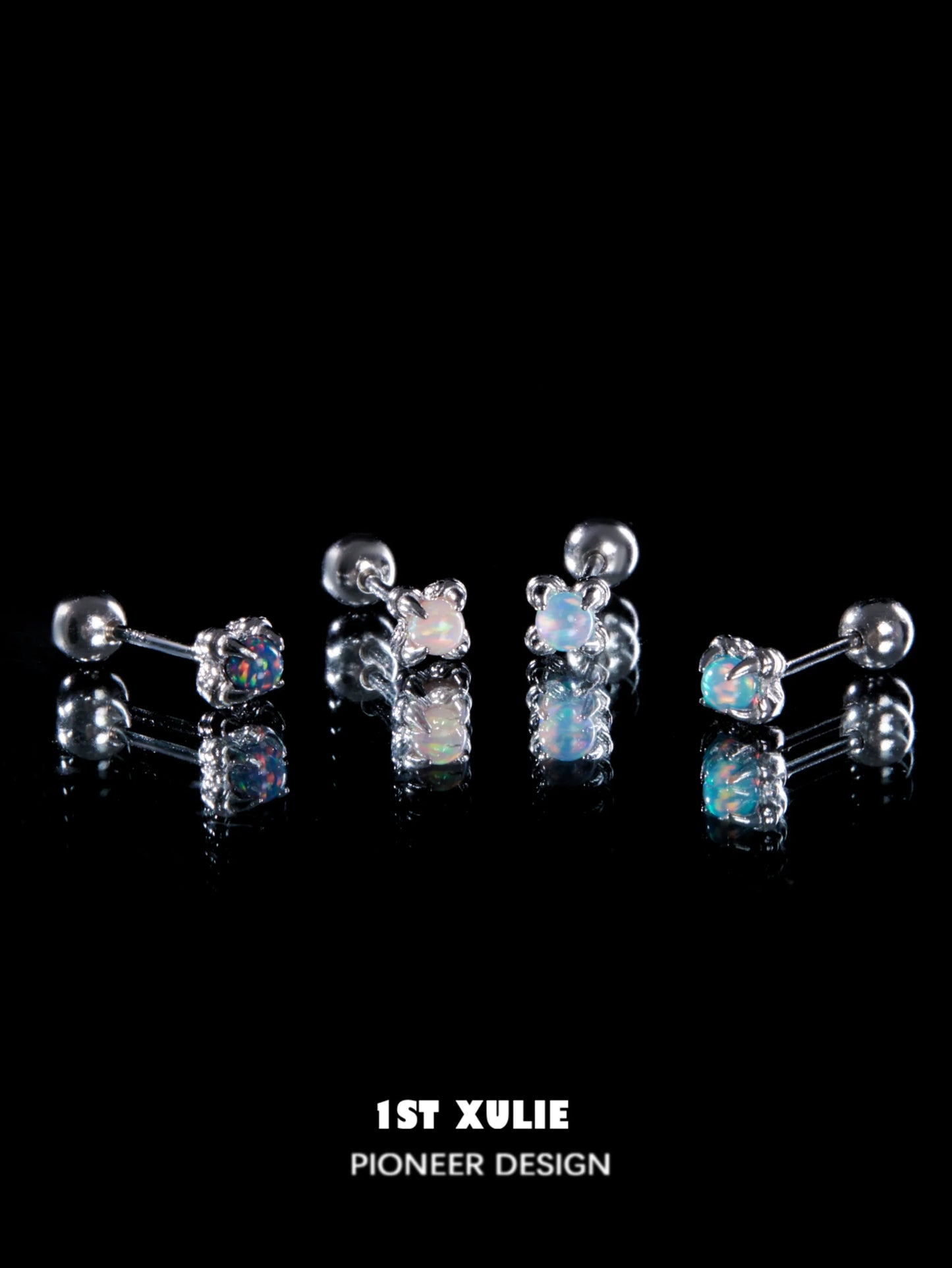 Set of 1ST XULIE opal stud earrings with a shimmering design and elegant silver backing