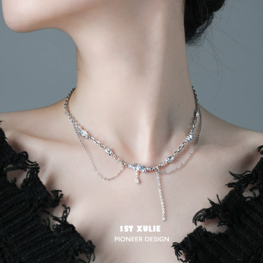 Elegant sea breeze zircon necklace layered design with shimmering details for a stylish look