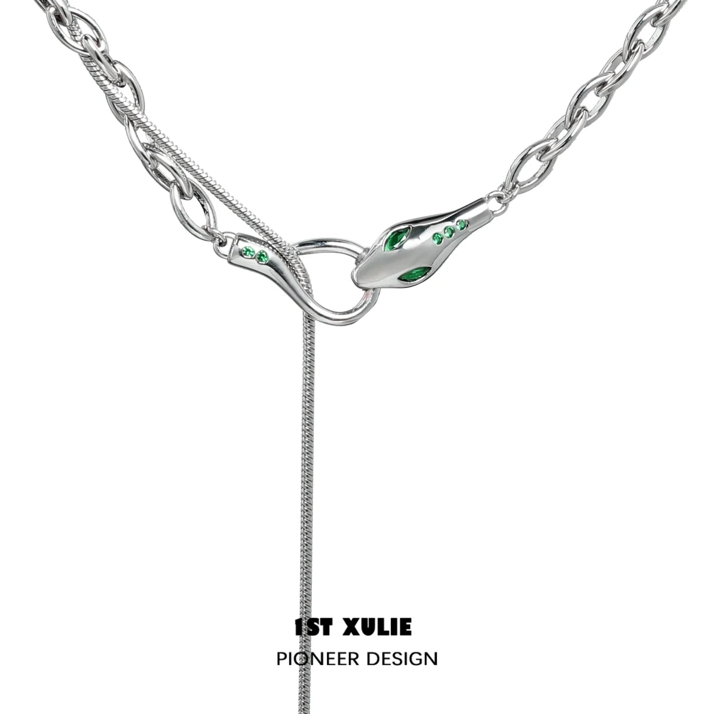 Slytherin snake necklace with emerald accents and sleek silver chain, perfect for fans of Harry Potter