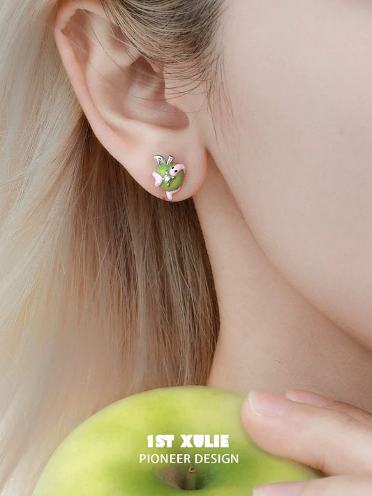 Colorful snake apple earrings featuring a cute snake and apple design for trendy fashion lovers