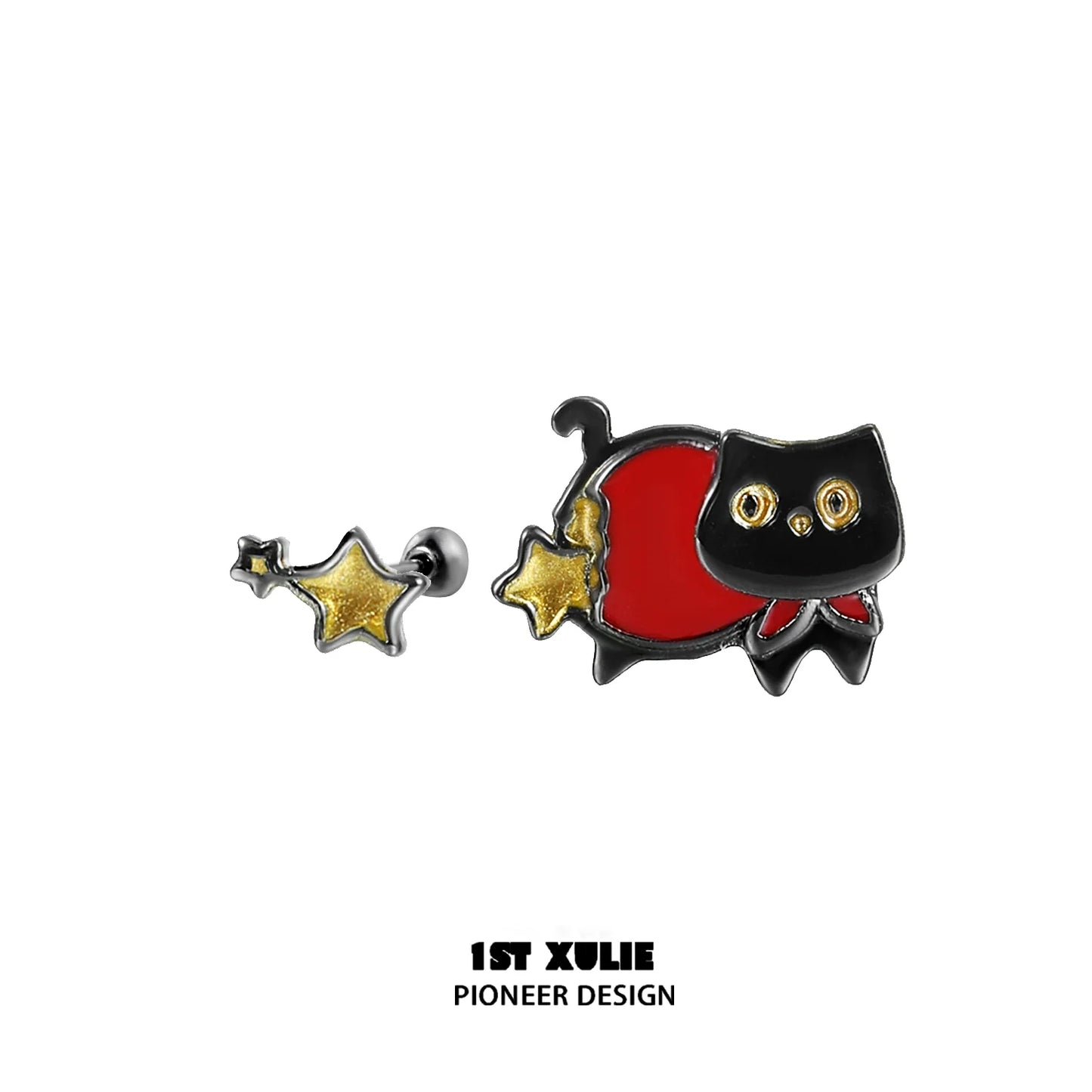 Y2K black cat earrings featuring a playful design with stars and vibrant colors