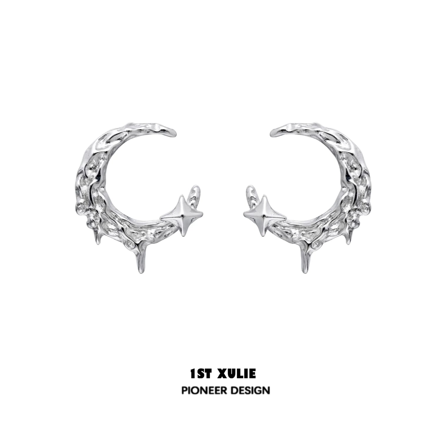 Sterling silver Y2K moon earrings featuring star accents and a unique design for trendy outfits