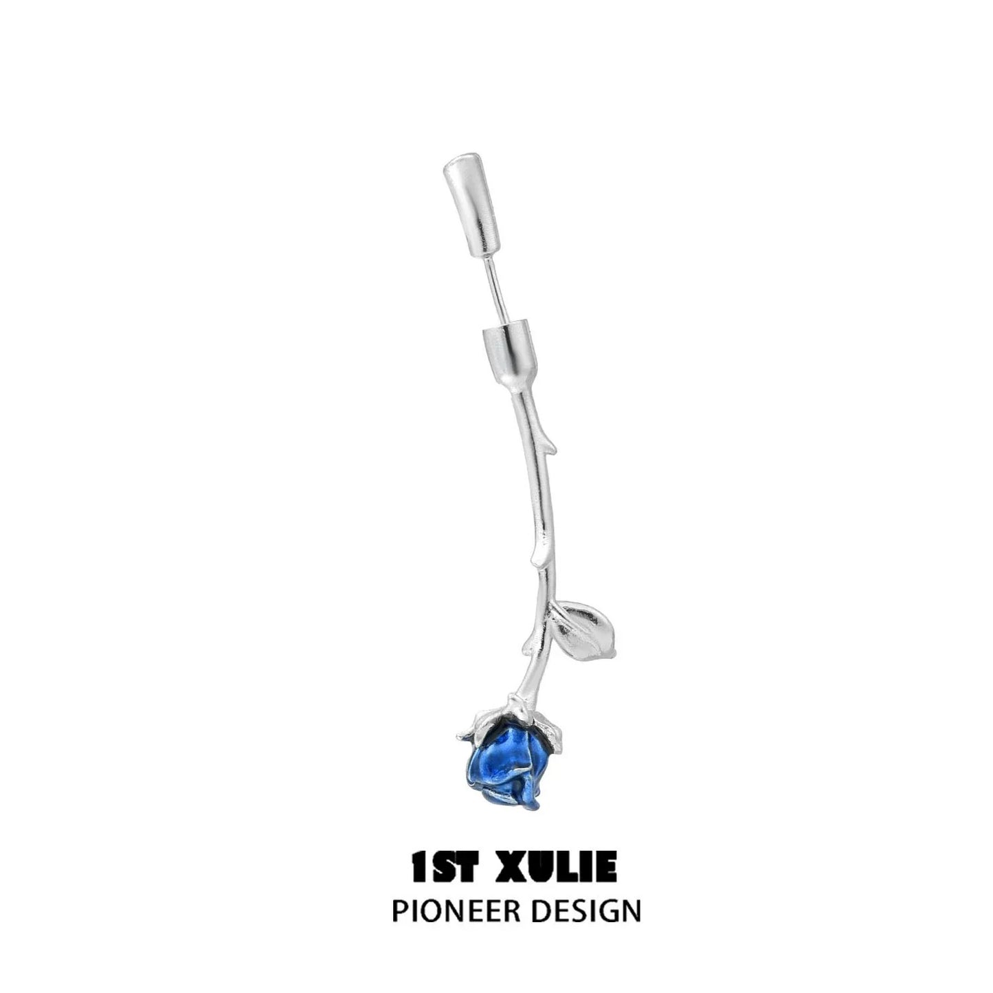 Y2K rose silver earrings featuring a delicate rose design with blue details