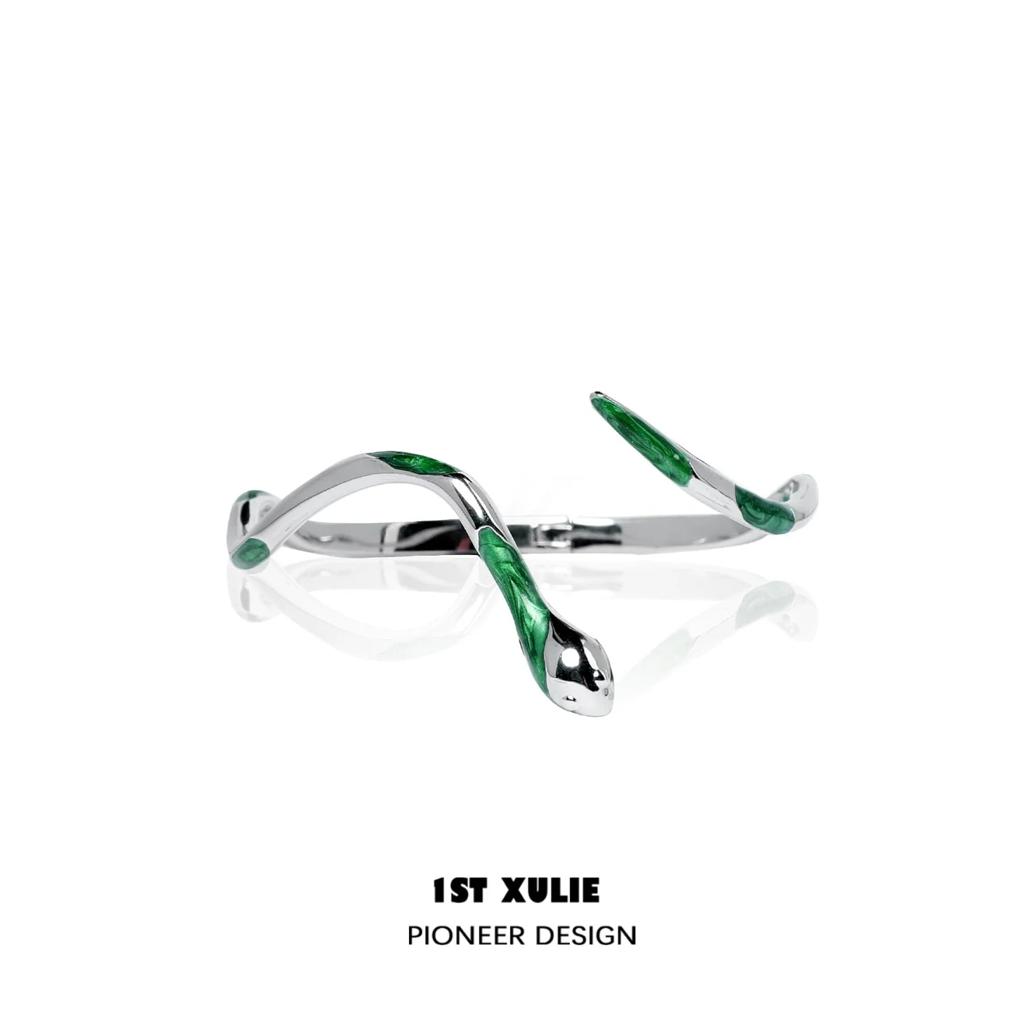 Y2K Slytherin snake bracelet designed with green accents and a sleek silver finish
