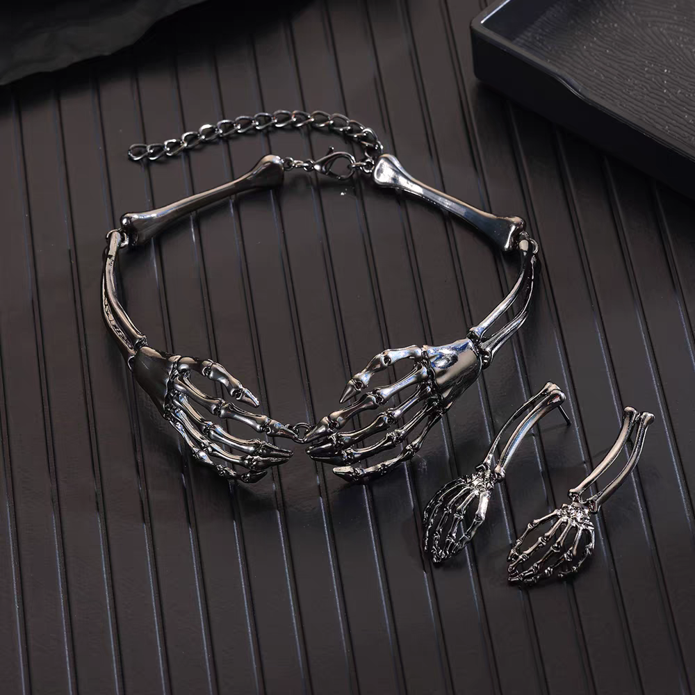 Punk Skull Hand Necklace