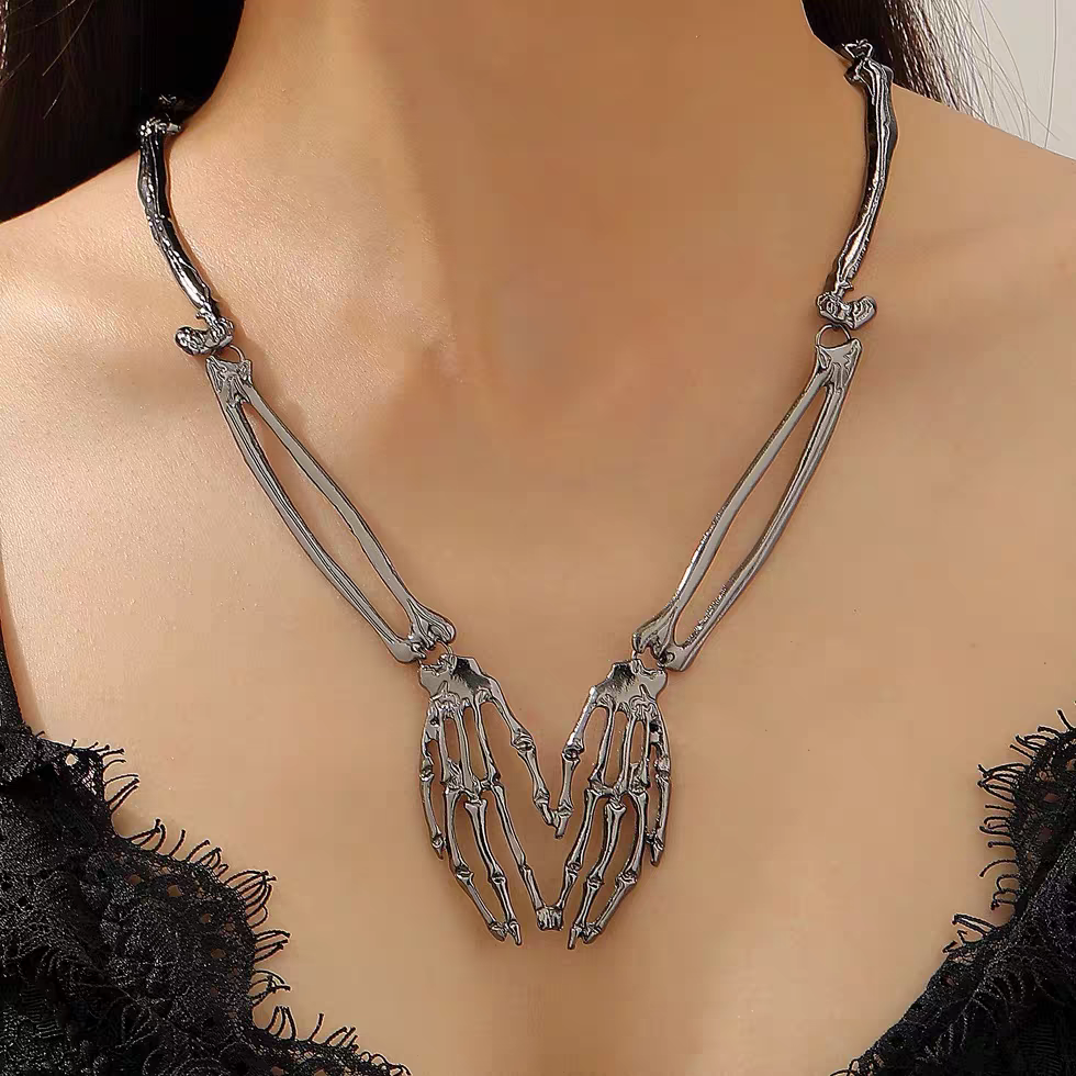 Punk Skull Hand Necklace