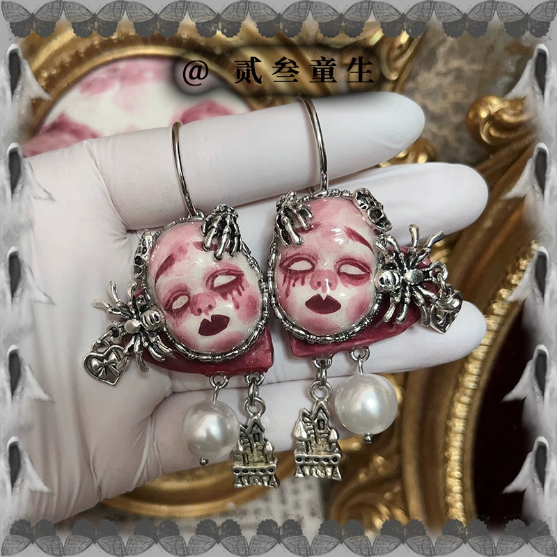 Earrings & Ear Cuffs-Ersan Tongsheng Original Handmade Dark Wind Niche Design High Sense Punk Rock Cute Sweet Spicy Doll Earrings