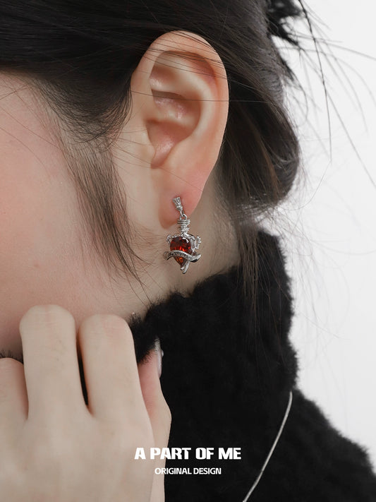 Red Zircon Retro Earrings