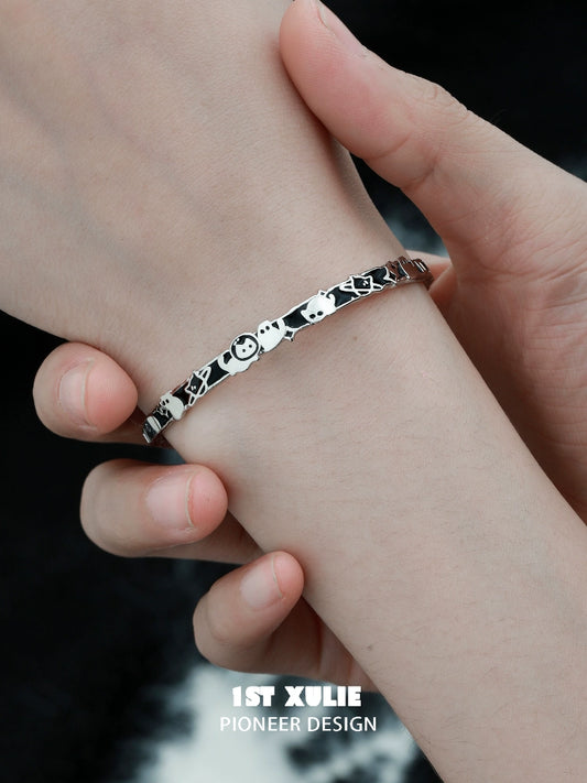 Y2K Adorable Cat Family Silver Bracelet
