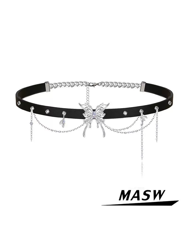 Edgy Butterfly Leather Choker