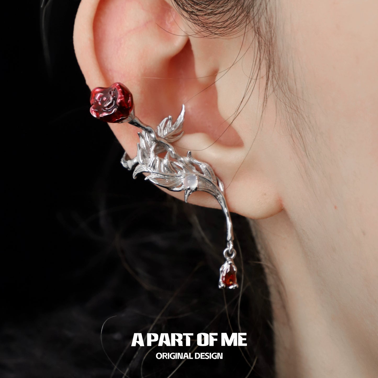 Blood Rose Feather Ear Cuff