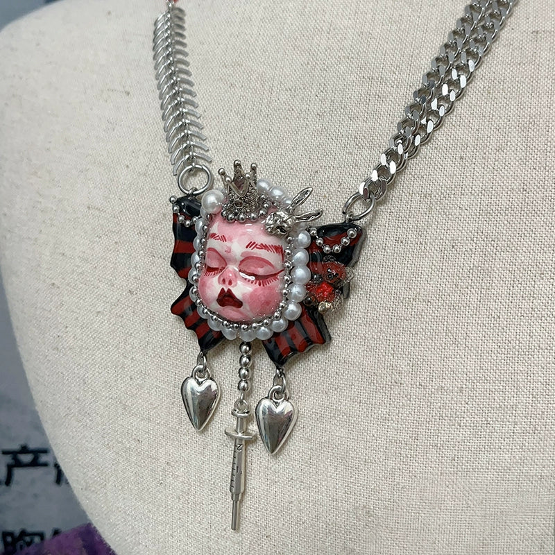 Necklaces-Ersan Tongsheng Original Handmade Clay Spice Girl Dark Butterfly Decadent Doll Niche Millennium Subculture Necklace