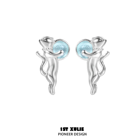 Summer Blue Kitten Earrings