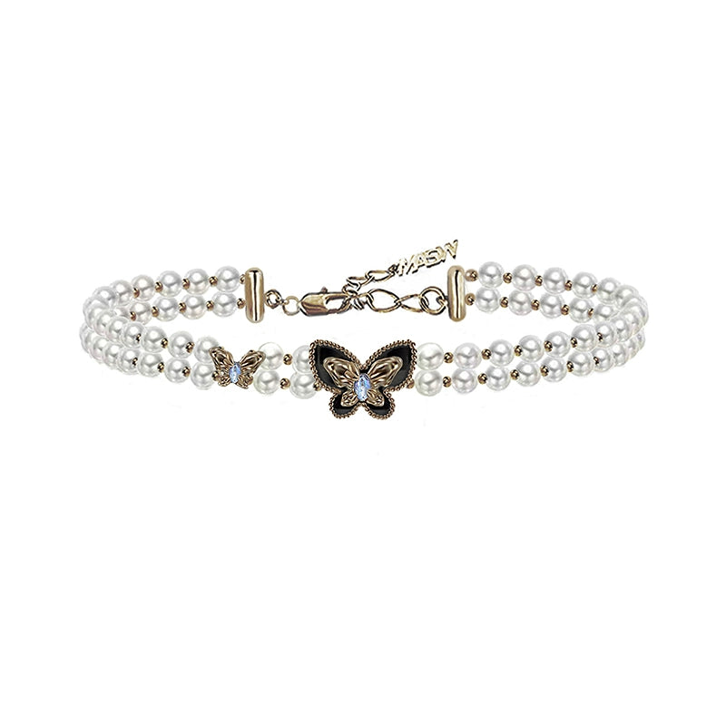 Retro Pearl Butterfly Choker