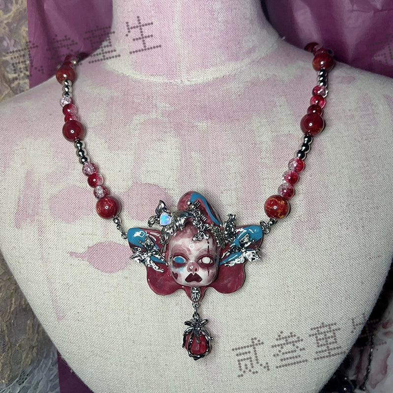 Gothic Evil Bloody Doll Beaded Necklace