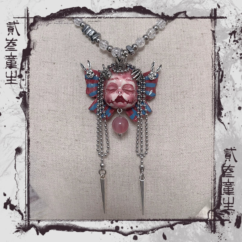 Necklaces-Ersan Tongsheng Original Handmade Clay Spice Girl Dark Butterfly Decadent Wind Doll Niche Millennium Subculture Necklace