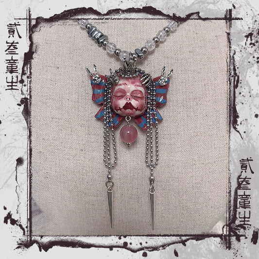 Necklaces-Ersan Tongsheng Original Handmade Clay Spice Girl Dark Butterfly Decadent Wind Doll Niche Millennium Subculture Necklace