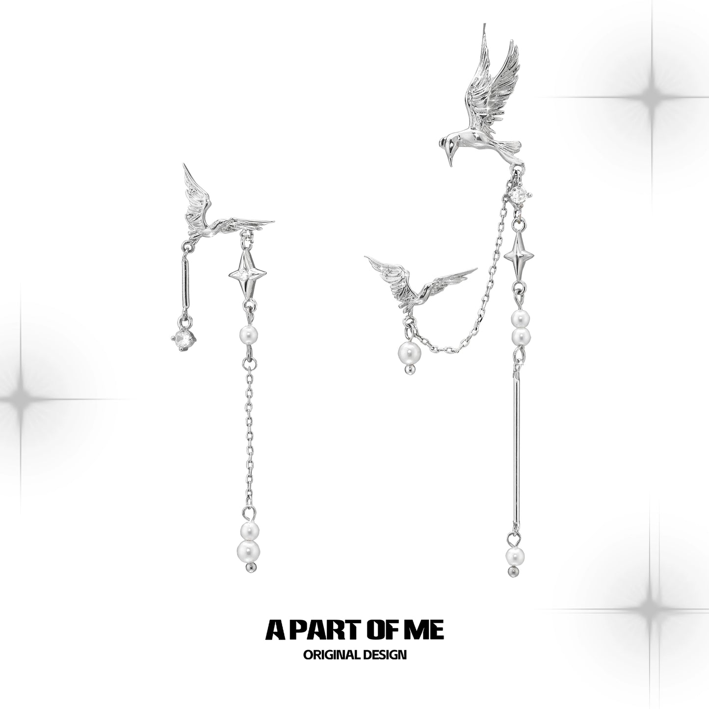 Flying Bird Pearl Ear Cuffs