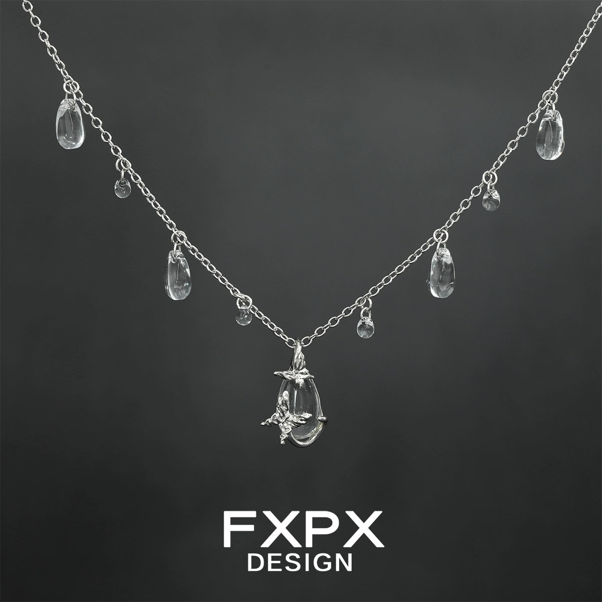 Butterfly Water Drop Silver Necklace