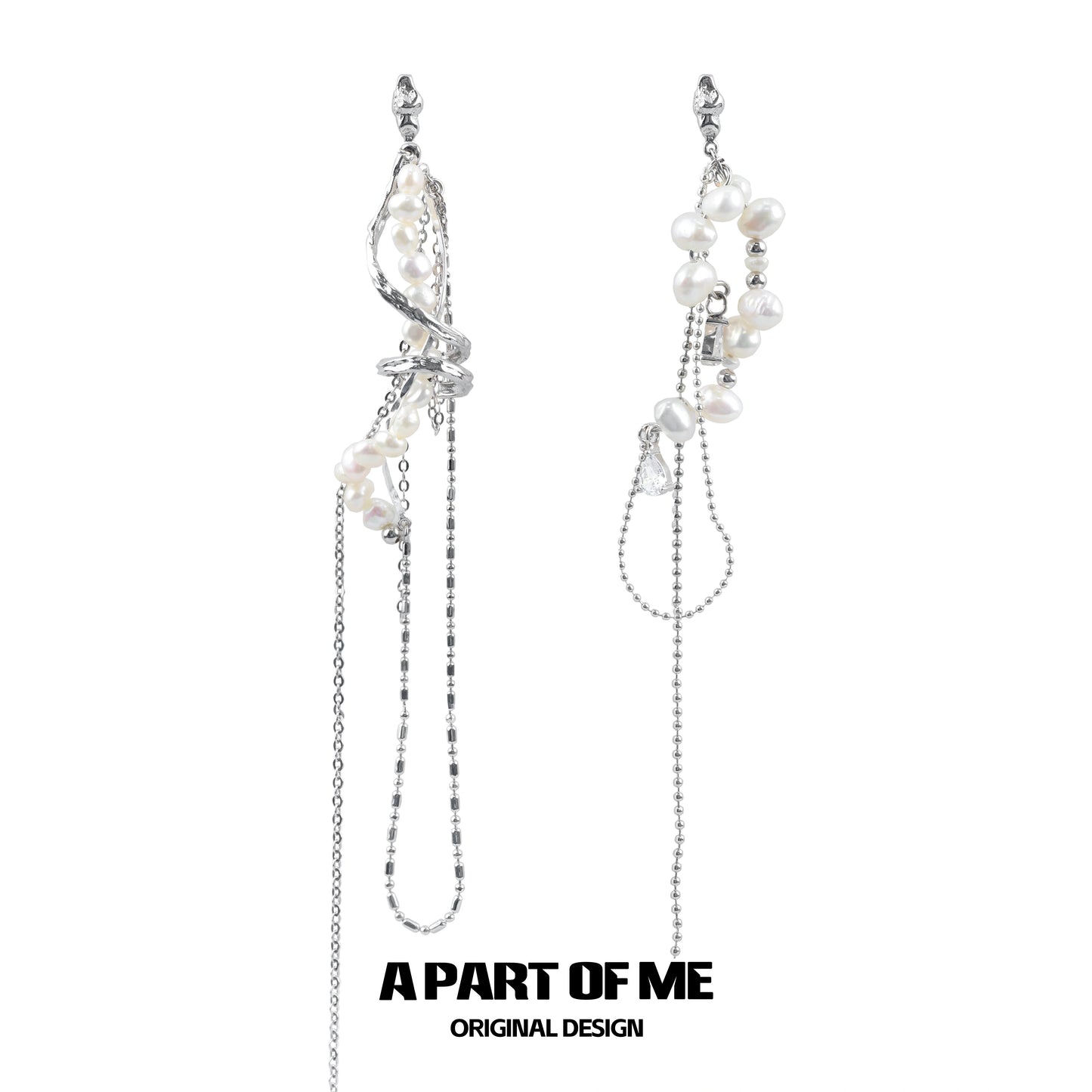 Pearl Fringe Asymmetric Earrings