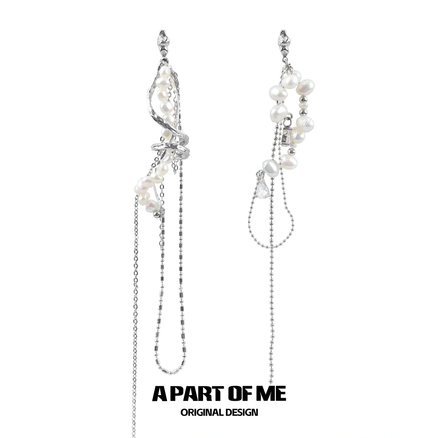 Pearl Fringe Asymmetric Earrings