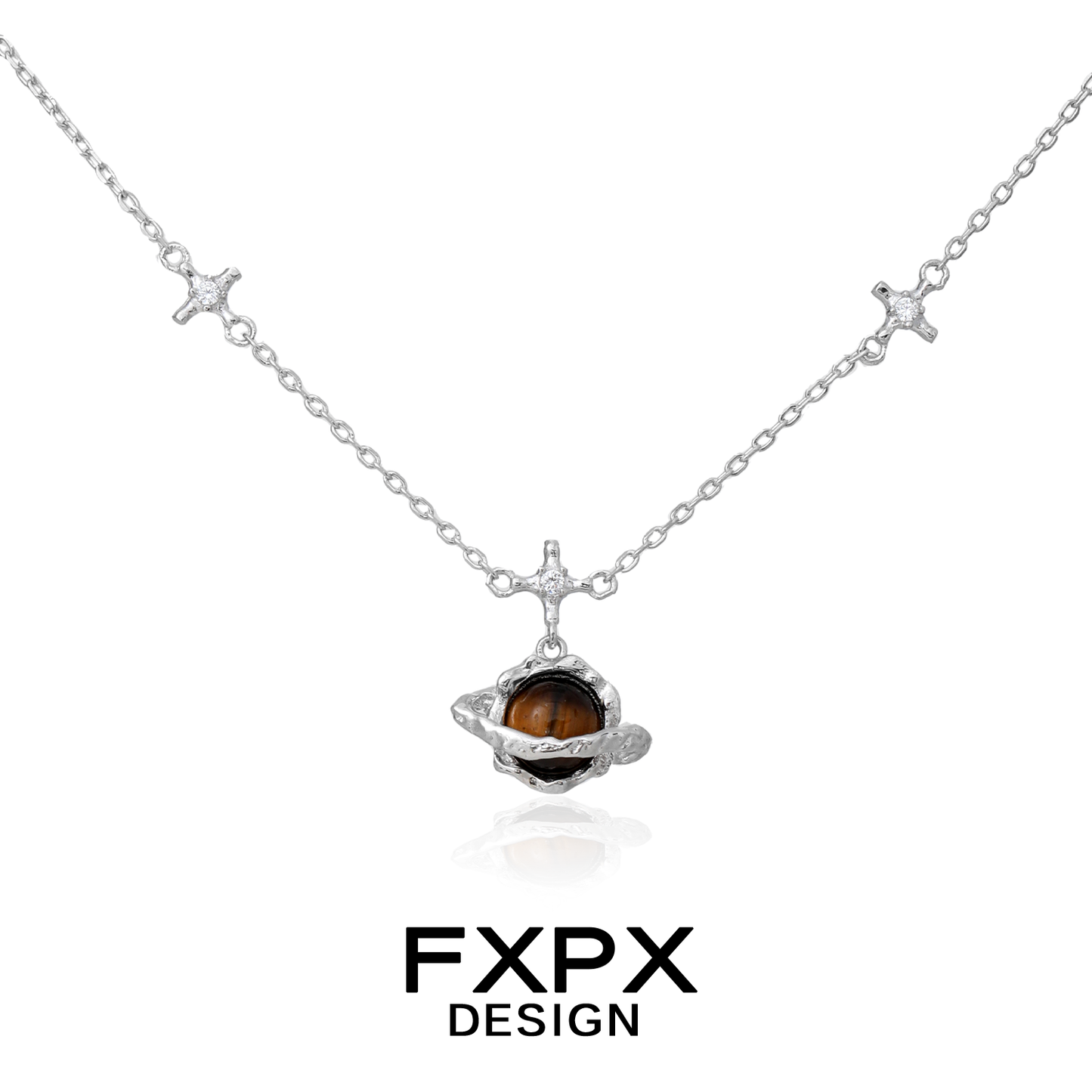 Saturn Tiger's Eye Silver Necklace