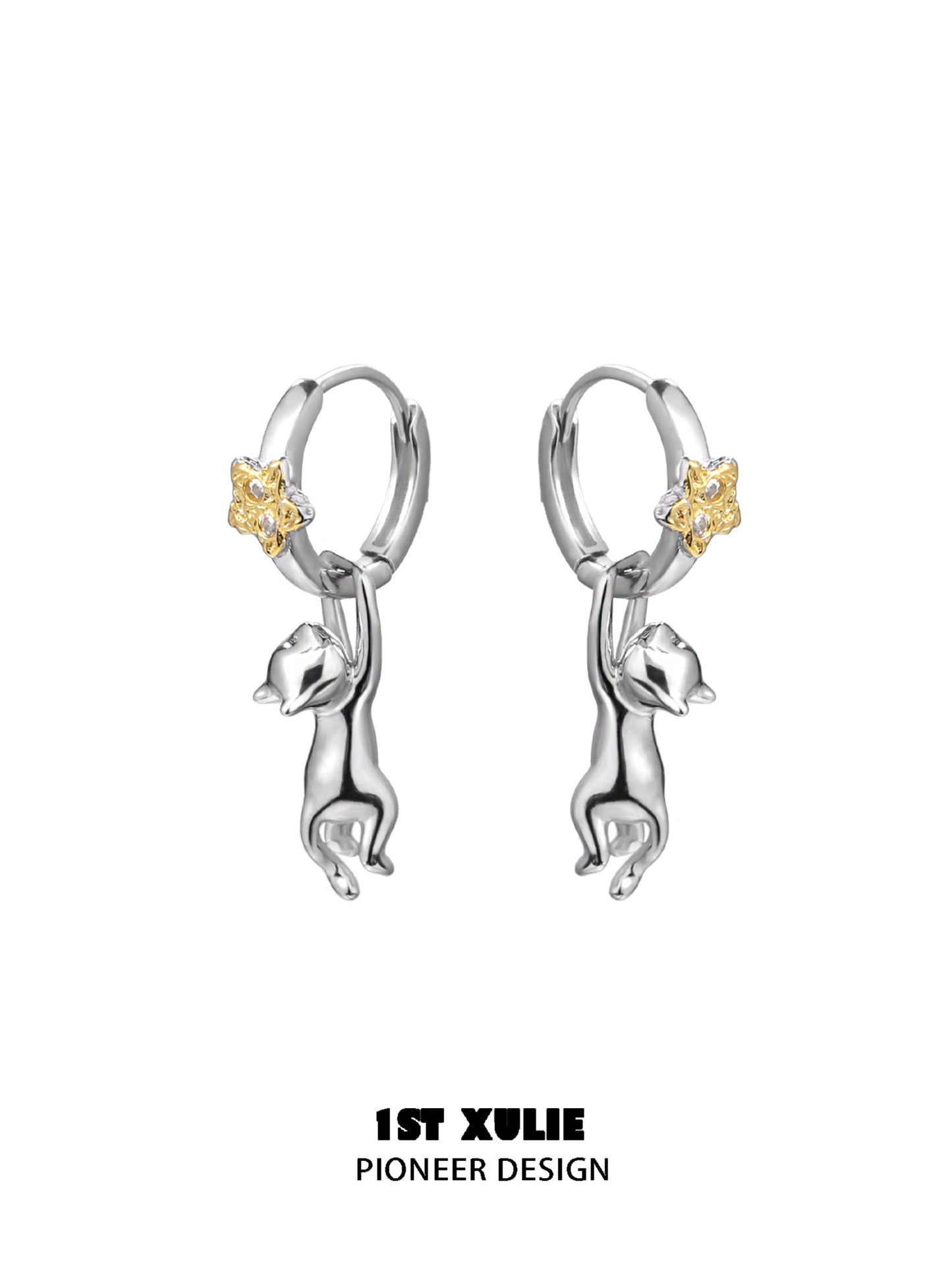 Starlit Cat Silver Earrings