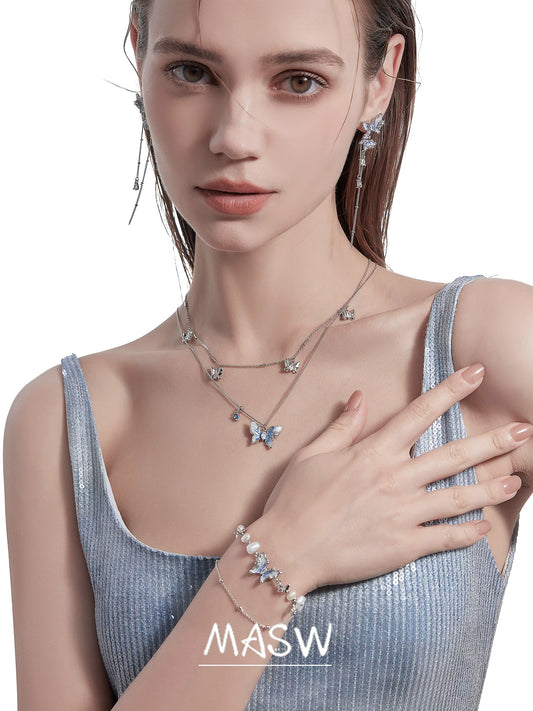 Starry Blue Butterfly Necklace