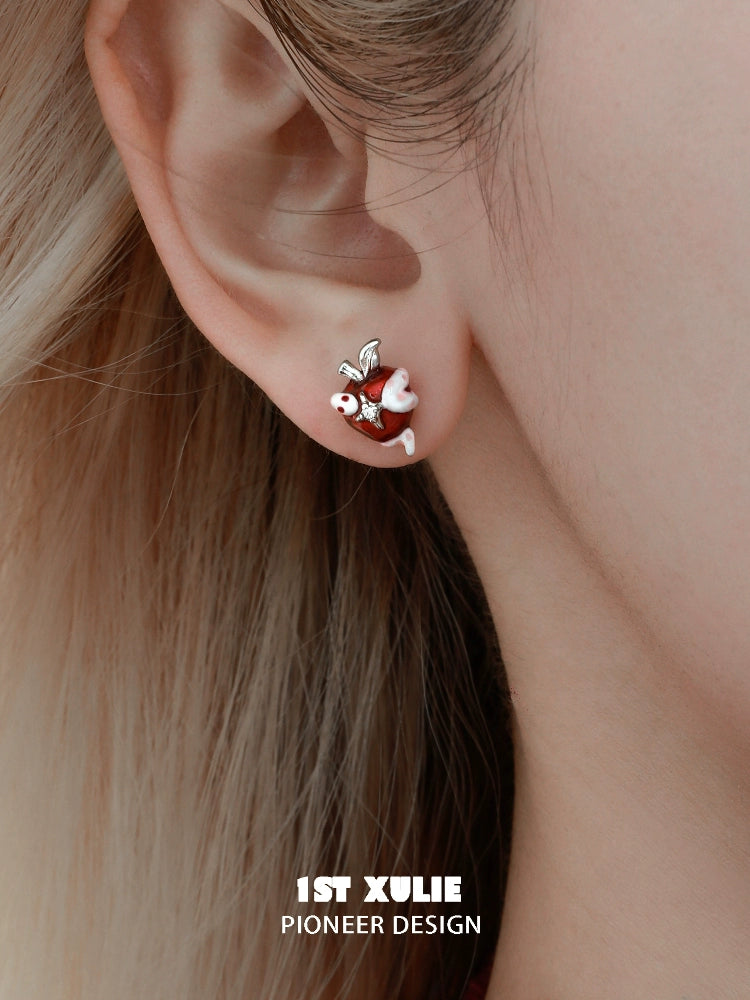 Cute Snake's Kiss Apple Earrings
