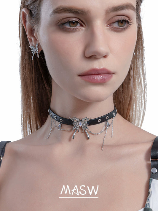 Edgy Butterfly Leather Choker