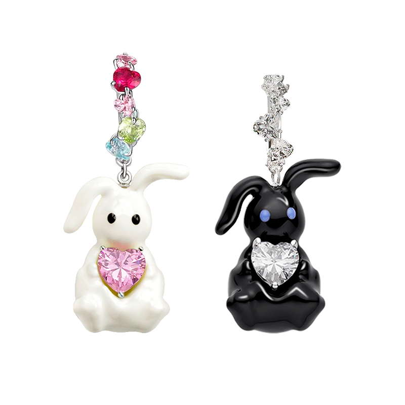 Cute Enamel Rabbit Zircon Earrings