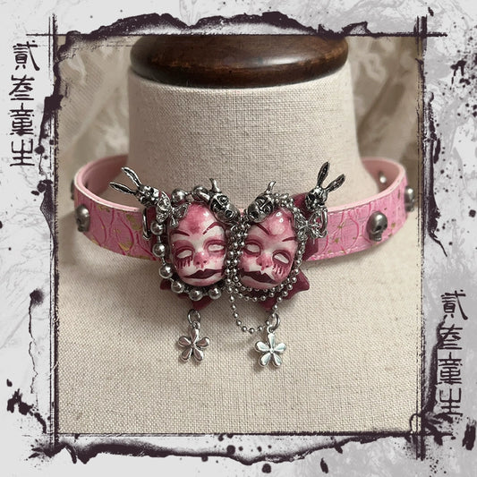 Choker-Ersan Tongsheng original Chinese punk niche design collarbone chain choker neck chain retro doll dark necklace