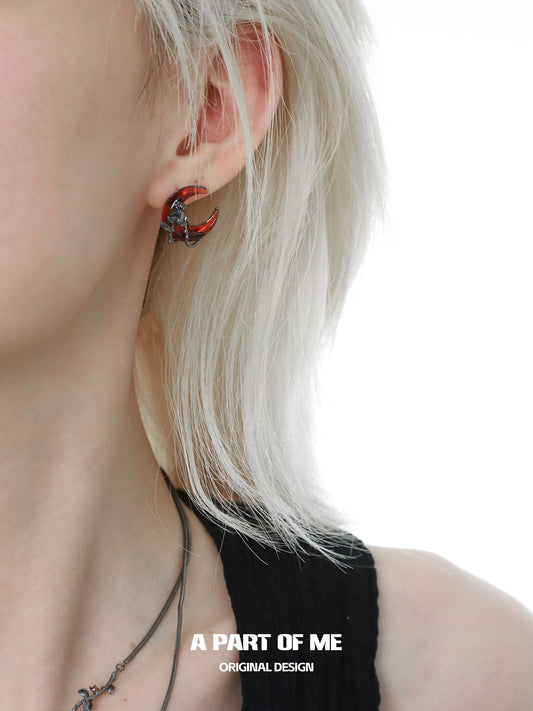 Black Rose Red Moon Stud Earrings
