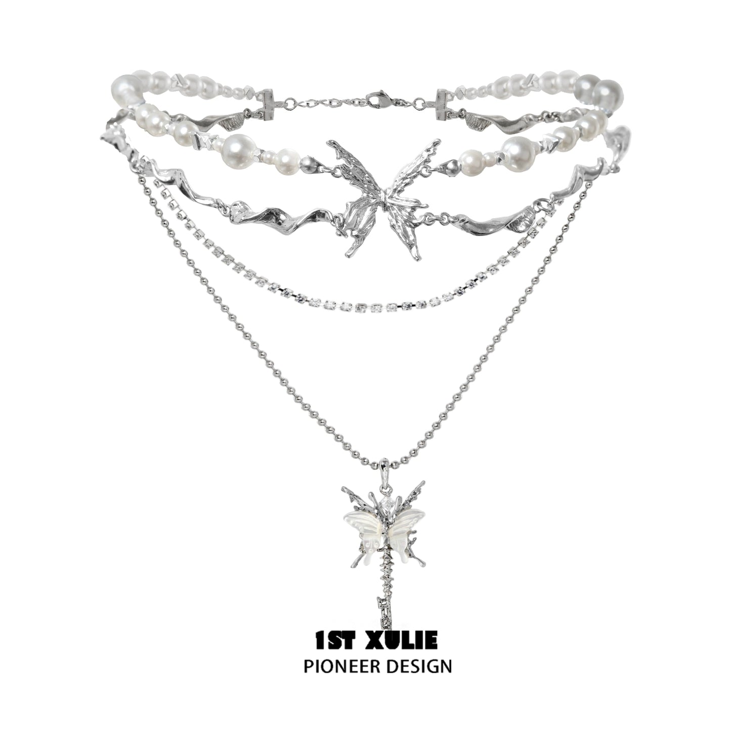 Skeleton Butterfly Pearl Necklace