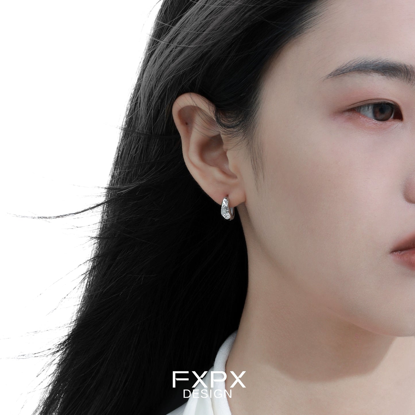 Metallic Fracture Silver Ear Clips