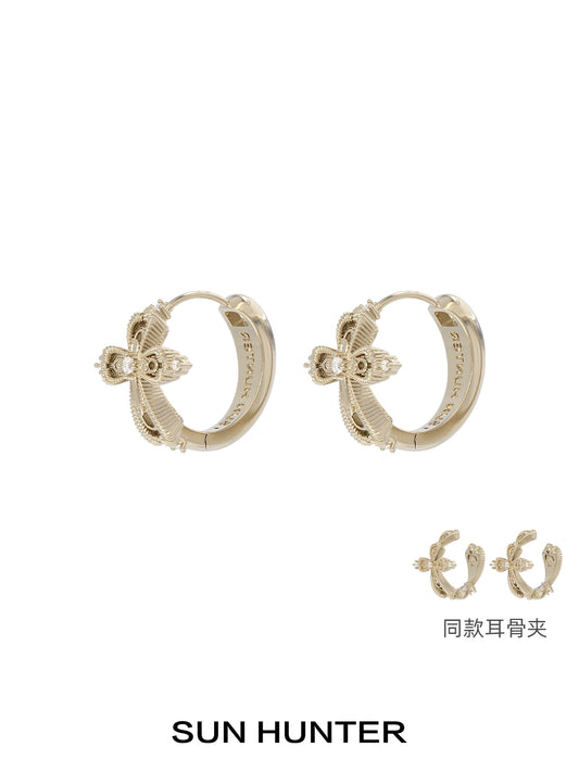 Elegant Lace Shimmer Cross Earrings