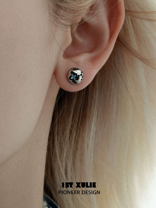 Y2K Black Abyss Silver Stud Earrings