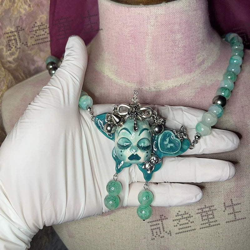 Gothic Cursed Doll Green Beaded Choker
