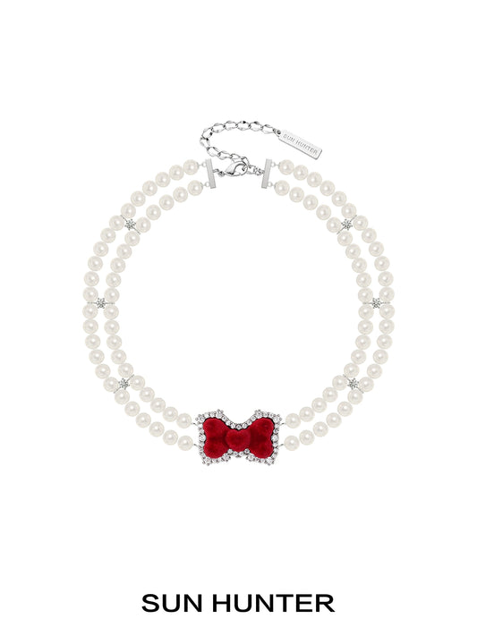 Velvet Bow Pearl Bracelet