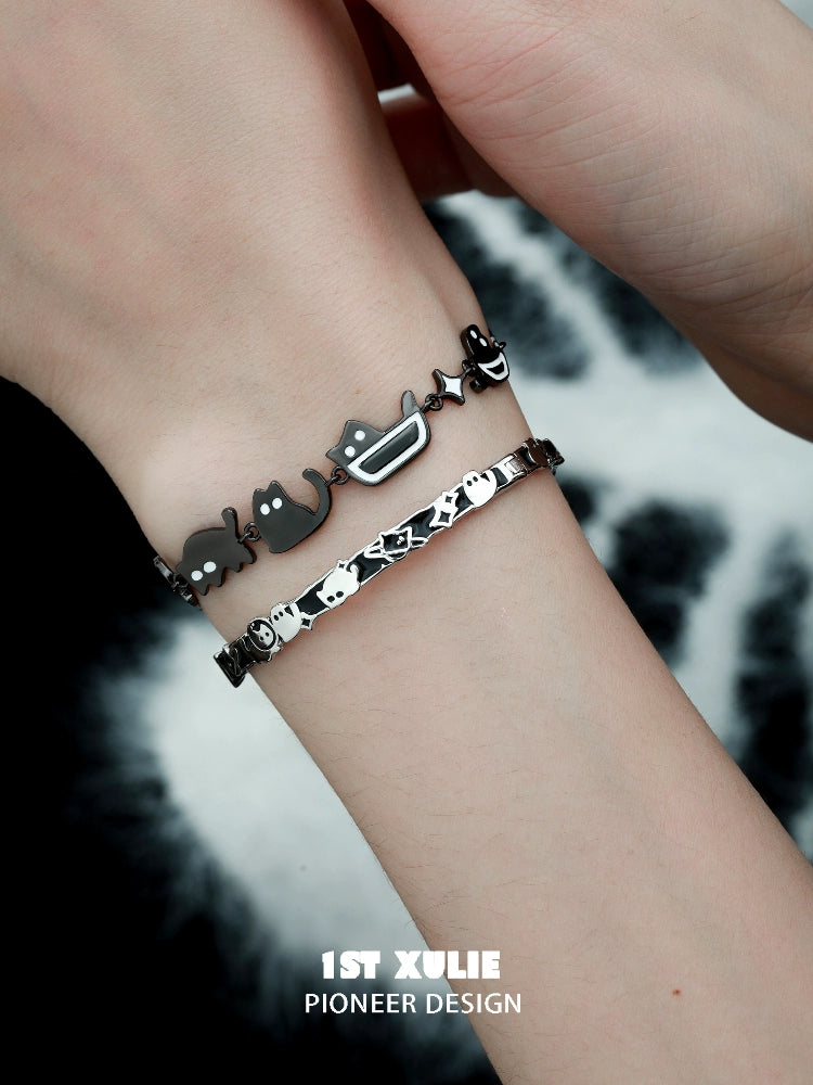Y2K Adorable Cat Family Silver Bracelet